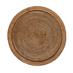 Caspari Rattan Trays And Accessories|Serving Platters & Bowls|Rattan Round Cheese Tray with Glass insert in Natural - 17" Dia. x 1"H