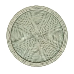 Caspari Rattan Trays And Accessories|Serving Platters & Bowls|Rattan Round Cheese Tray with Glass insert in Green - 17" Dia. x 1"H