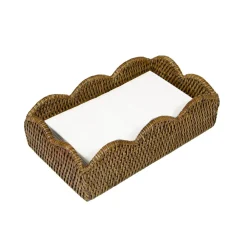 Caspari Tailgates|Rattan Trays And Accessories|Rattan Scalloped Guest Towel Napkin Holders in Natural - 1 Napkin Holder