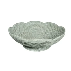 Caspari Christmas Decor|Rattan Trays And Accessories|Rattan Scalloped Large Bowl in Green - 5.5"H x 16" Diameter