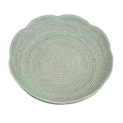 Caspari Christmas Decor|Rattan Trays And Accessories|Rattan Scalloped Large Bowl in Green - 5.5"H x 16" Diameter