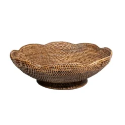Caspari Christmas Decor|Rattan Trays And Accessories|Rattan Scalloped Large Bowl in Natural - 5.5"H x 16" Diameter
