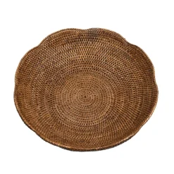 Caspari Christmas Decor|Rattan Trays And Accessories|Rattan Scalloped Large Bowl in Natural - 5.5"H x 16" Diameter