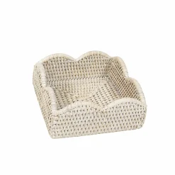 Caspari Summer Picnic|Memorial Day|Rattan Scalloped Luncheon Napkin Holders in Cream - 1 Napkin Holder