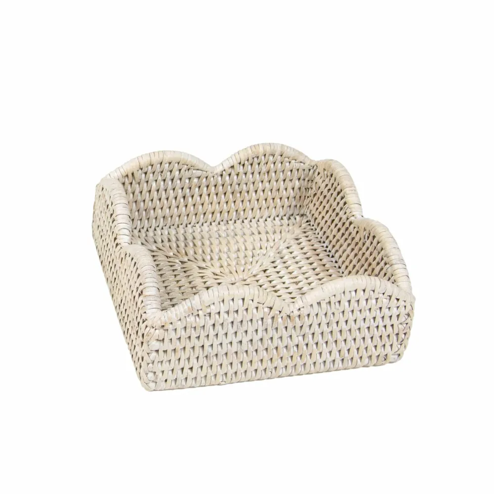 Caspari Summer Picnic|Memorial Day|Rattan Scalloped Luncheon Napkin Holders in Cream - 1 Napkin Holder