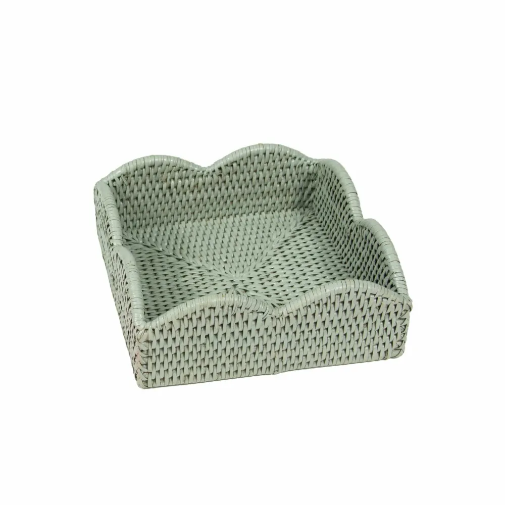 Caspari Summer Picnic|Rattan Trays And Accessories|Rattan Scalloped Luncheon Napkin Holders in Green - 1 Napkin Holder