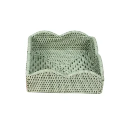 Caspari Summer Picnic|Rattan Trays And Accessories|Rattan Scalloped Luncheon Napkin Holders in Green - 1 Napkin Holder