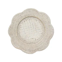 Caspari Graduation Celebration|Bridal Shower|Rattan Scalloped Round Charger Plate in Cream - 1 Charger Plate