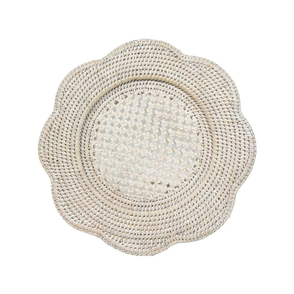 Caspari Graduation Celebration|Bridal Shower|Rattan Scalloped Round Charger Plate in Cream - 1 Charger Plate