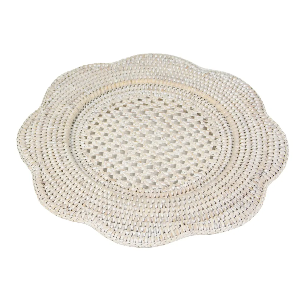Caspari Graduation Celebration|Bridal Shower|Rattan Scalloped Round Charger Plate in Cream - 1 Charger Plate