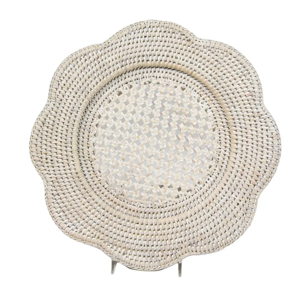Caspari Graduation Celebration|Bridal Shower|Rattan Scalloped Round Charger Plate in Cream - 1 Charger Plate