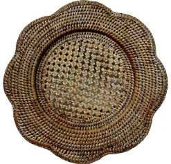 Caspari Graduation Celebration|Memorial Day|Rattan Scalloped Round Charger Plate in Natural - 1 Charger Plate