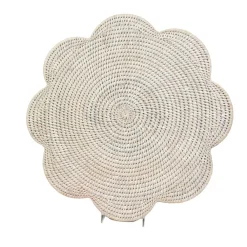 Caspari Rattan Trays And Accessories|Placemats|Rattan Scalloped Round Placemat in Cream - 1 Placemat