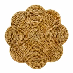 Caspari Rattan Trays And Accessories|Paper Placemats|Rattan Scalloped Round Placemat in Honey - 1 Placemat