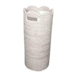 Caspari Rattan Trays And Accessories|Rattan Scalloped Umbrella Stand in Cream - 21" H x 9.25" Diameter