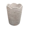 Caspari Rattan Trays And Accessories|Rattan Scalloped Waste Basket in Cream - 12.5"H x 9.5" Diameter