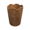Caspari Rattan Trays And Accessories|Rattan Scalloped Waste Basket in Natural - 12.5"H x 9.5" Diameter