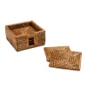 Caspari Tailgates|Memorial Day|Rattan Square Coasters & Holder in Dark Natural - Set of 6
