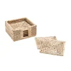 Caspari Easter|Coasters|Rattan Square Coasters & Holder in White Natural - Set of 6