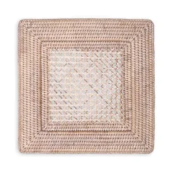 Caspari Summer Picnic|Graduation Celebration|Rattan Square Plate Charger in White Natural - 1 Each
