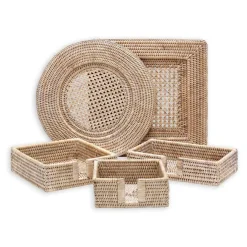 Caspari Summer Picnic|Graduation Celebration|Rattan Square Plate Charger in White Natural - 1 Each