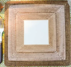 Caspari Graduation Celebration|Memorial Day|Rattan Square Plate Charger in Dark Natural - 1 Each