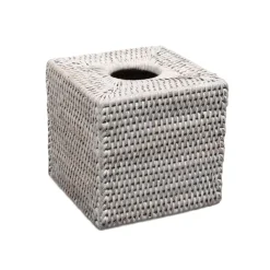 Caspari Rattan Trays And Accessories|Rattan Square Tissue Box Cover in Cream - 5.5"L x 5.5"W x 5.5"H