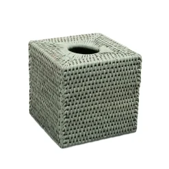 Caspari Rattan Trays And Accessories|Rattan Square Tissue Box Cover in Green - 5.5"L x 5.5"W x 5.5"H