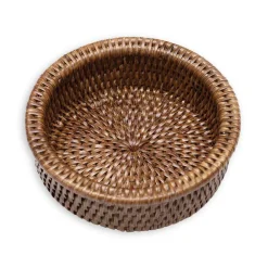 Caspari Tailgates|Cocktail Party|Rattan Wine Bottle Coaster in Dark Natural - 1 Each