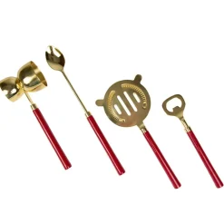 Caspari Cocktail Party|Bar Tools & Acrylic Barware|Red & Shiny Brass Bar Tool Sets