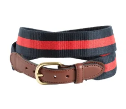 Barrons-Hunter Father'S Day|Red on Navy Wide Belgian Surcingle Leather Tab Belt