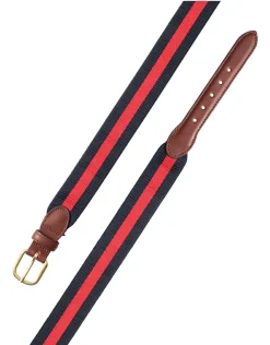 Barrons-Hunter Father'S Day|Red on Navy Wide Belgian Surcingle Leather Tab Belt
