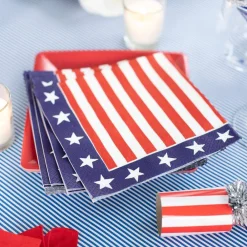 Caspari Memorial Day|Fourth Of July|Red, White & Blue Paper Cocktail Napkins - 20 Per Package