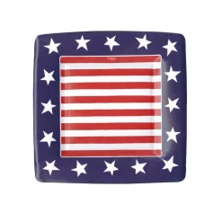 Caspari Fourth Of July|Memorial Day|Red, White & Blue Square Paper Salad & Dessert Plates - 8 Per Package