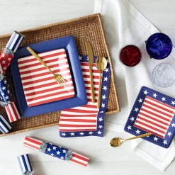 Caspari Fourth Of July|Memorial Day|Red, White & Blue Square Paper Salad & Dessert Plates - 8 Per Package