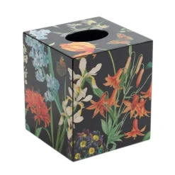 Caspari Lacquerware|Mother'S Day|Redouté Floral Lacquer Tissue Box Cover in Black - 1 Each