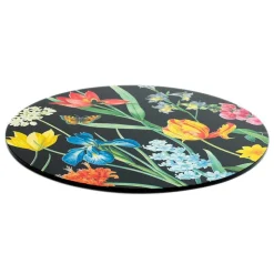 Caspari Lacquerware|Lacquer Trays And Accessories|Redouté Floral Round Lacquer Placemat in Black - 1 Each