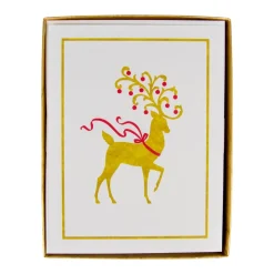 Caspari Christmas And Holiday Cards|Boxed Holiday Cards|Reindeer Foil Embossed Large Boxed Christmas Cards - includes 10 Cards & Envelopes
