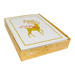 Caspari Christmas And Holiday Cards|Boxed Holiday Cards|Reindeer Foil Embossed Large Boxed Christmas Cards - includes 10 Cards & Envelopes