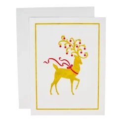 Caspari Christmas And Holiday Cards|Boxed Holiday Cards|Reindeer Foil Embossed Large Boxed Christmas Cards - includes 10 Cards & Envelopes