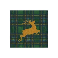 Caspari Boxed Cocktail Napkins|Reindeer Tartan Green Boxed Cocktail Napkins - includes 12 Boxed Cocktail Napkins