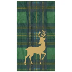 Caspari Paper Guest Towels|Reindeer Tartan Green Guest Towels - includes 15 Guest Towels