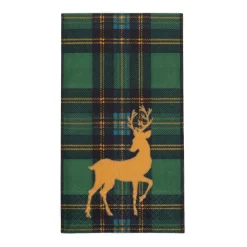 Caspari Paper Guest Towels|Reindeer Tartan Green Guest Towels - includes 15 Guest Towels