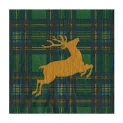 Caspari Paper Luncheon Napkins|Reindeer Tartan Green Luncheon Napkins - includes 20 Luncheon Napkins