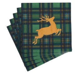 Caspari Paper Luncheon Napkins|Reindeer Tartan Green Luncheon Napkins - includes 20 Luncheon Napkins