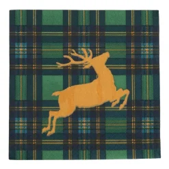 Caspari Paper Luncheon Napkins|Reindeer Tartan Green Luncheon Napkins - includes 20 Luncheon Napkins