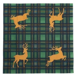 Caspari Paper Luncheon Napkins|Reindeer Tartan Green Luncheon Napkins - includes 20 Luncheon Napkins
