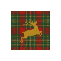 Caspari Boxed Cocktail Napkins|Reindeer Tartan Red Boxed Cocktail Napkins - includes 12 Boxed Cocktail Napkins