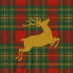 Caspari Paper Dinner Napkins|Reindeer Tartan Red Dinner Napkins - includes 20 Dinner Napkins