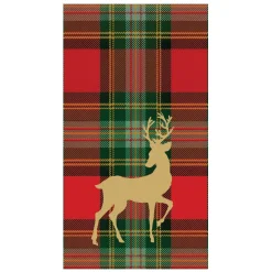 Caspari Paper Guest Towels|Reindeer Tartan Red Guest Towels - includes 15 Guest Towels
